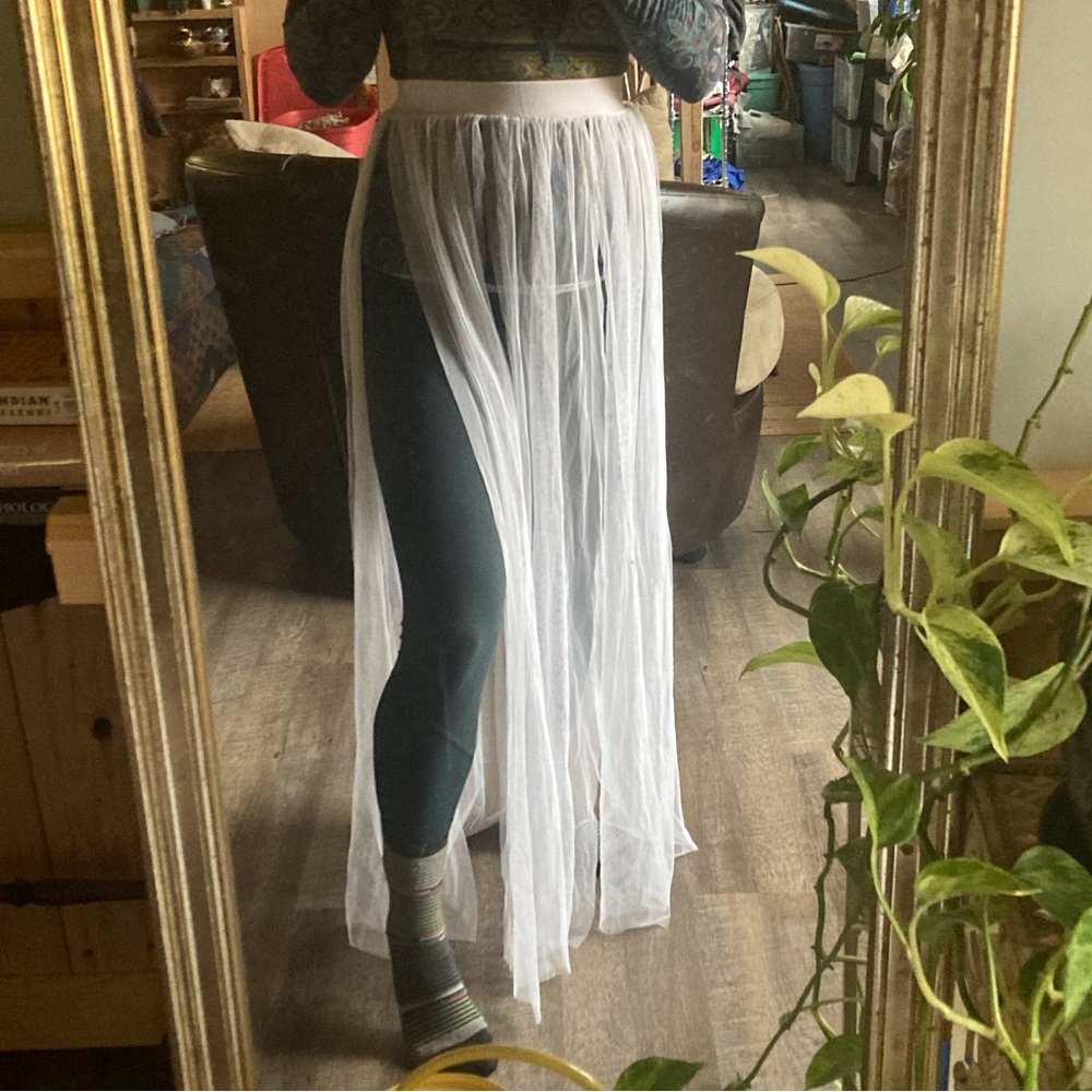 White Mesh Flowy Maxi Skirt Festival Costume